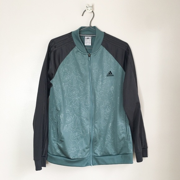 Adidas Embossed Floral Track Jacket Green Size Large - Picture 9 of 10